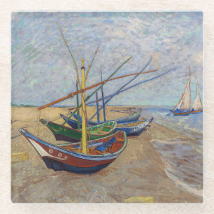 Vincent van Gogh - Vissersboten op het strand Glazen Onderzetter