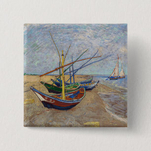 Vincent van Gogh - Vissersboten op het Strand Vierkante Button 5,1 Cm