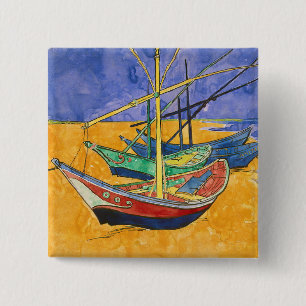 Vincent van Gogh - Vissersboten op het strand Vierkante Button 5,1 Cm