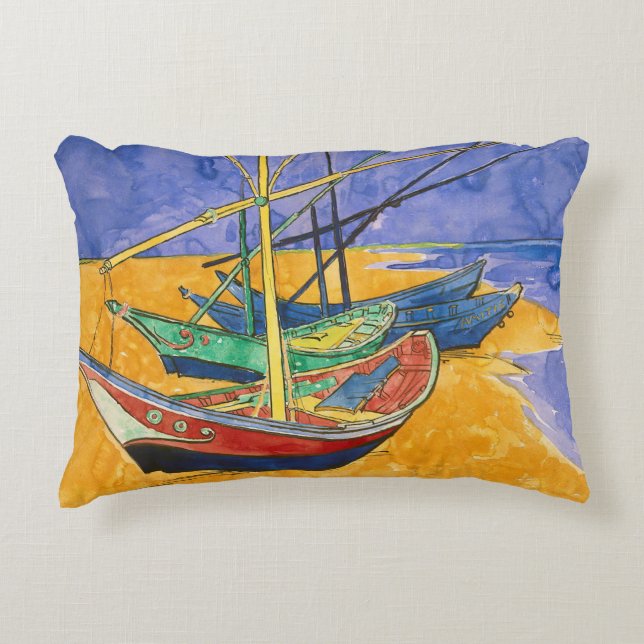 Vincent van Gogh - Vist Boats op het strand Accent Kussen (Voorkant)