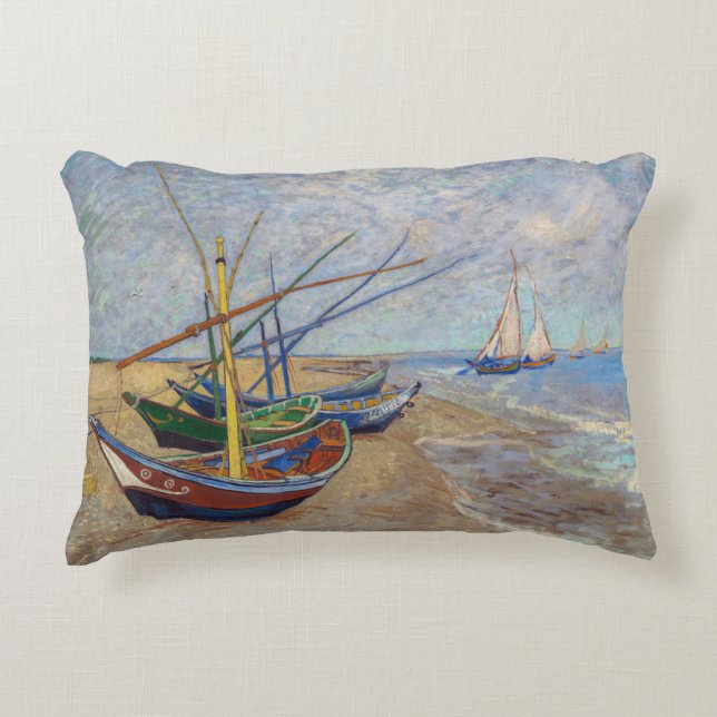 Vincent van Gogh - Vist Boats op het strand Accent Kussen (Voorkant)