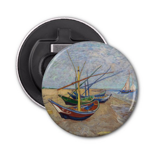 Vincent van Gogh - Vist Boats op het strand Button Flesopener (Voorkant)