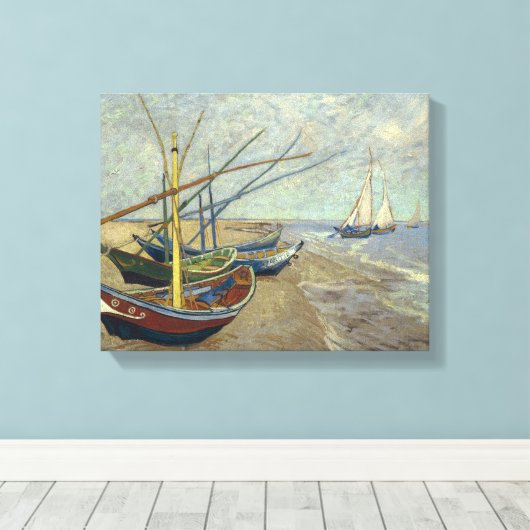 Vincent van Gogh - Vist Boats op het strand Canvas Afdruk (Insitu (Houten vloer))
