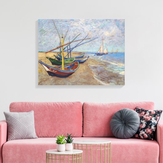 Vincent van Gogh - Vist Boats op het strand Canvas Afdruk (Insitu (Woonkamer))