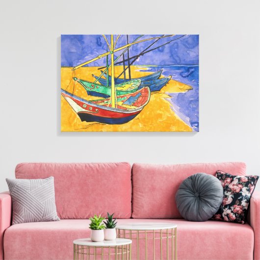 Vincent van Gogh - Vist Boats op het strand Canvas Afdruk (Insitu (Woonkamer))