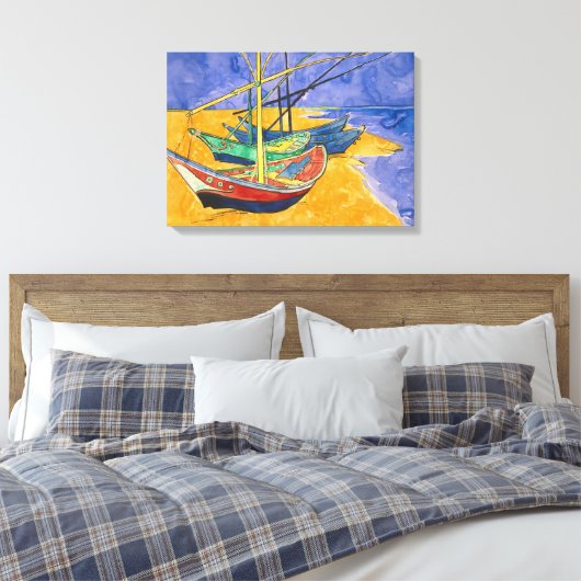Vincent van Gogh - Vist Boats op het strand Canvas Afdruk (Insitu (Slaapkamer))