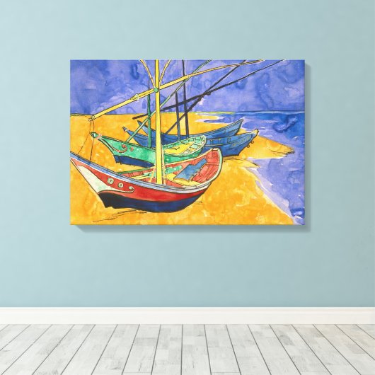 Vincent van Gogh - Vist Boats op het strand Canvas Afdruk (Insitu (Houten vloer))