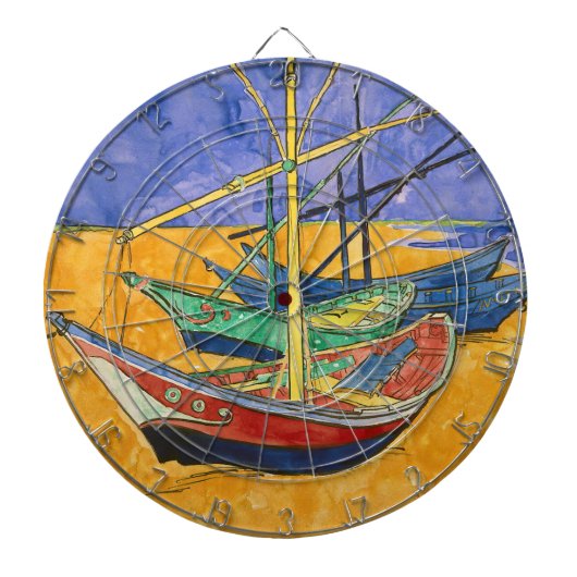 Vincent van Gogh - Vist Boats op het strand Dartbord (Voorkant)