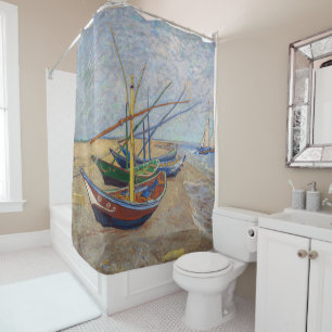 Vincent van Gogh - Vist Boats op het strand Douchegordijn