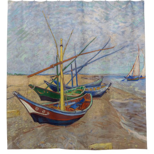 Vincent van Gogh - Vist Boats op het strand Douchegordijn (Voorkant)