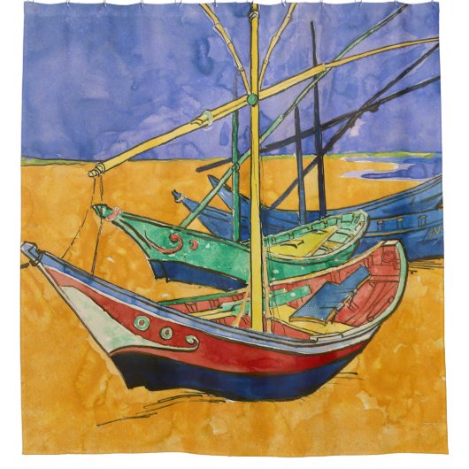 Vincent van Gogh - Vist Boats op het strand Douchegordijn (Voorkant)