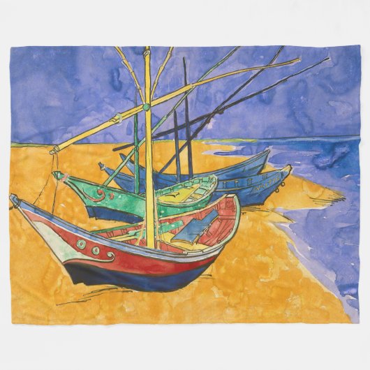 Vincent van Gogh - Vist Boats op het strand Fleece Deken (Voorkant (Horizontaal))