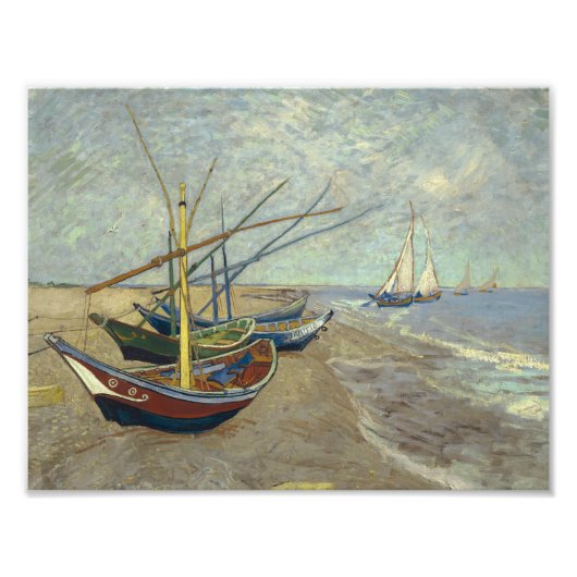 Vincent van Gogh - Vist Boats op het strand Foto Afdruk (Voorkant)