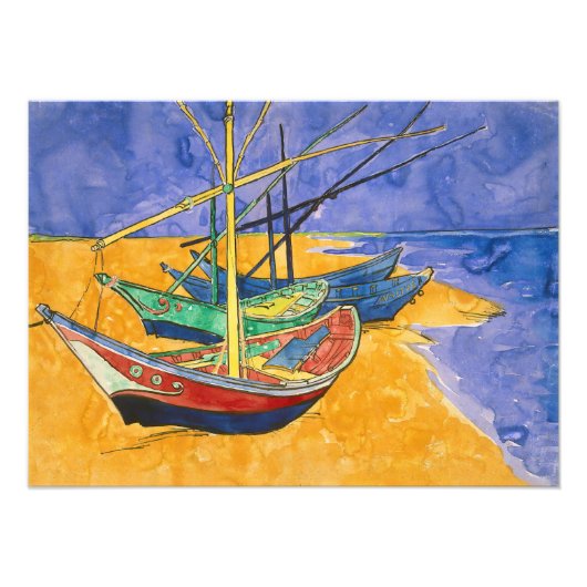 Vincent van Gogh - Vist Boats op het strand Foto Afdruk (Voorkant)
