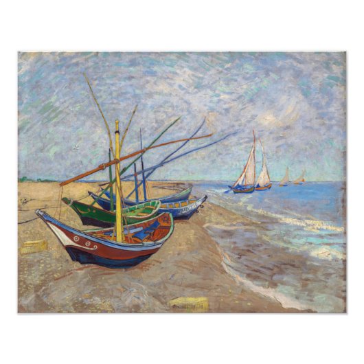 Vincent van Gogh - Vist Boats op het strand Foto Afdruk (Voorkant)