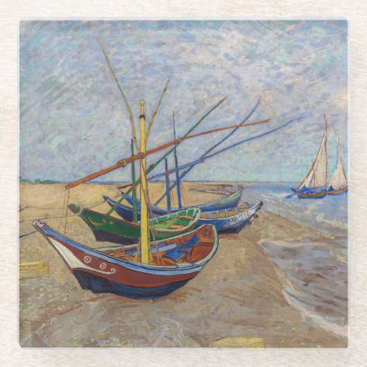 Vincent van Gogh - Vist Boats op het strand Glazen Onderzetter (Voorkant)