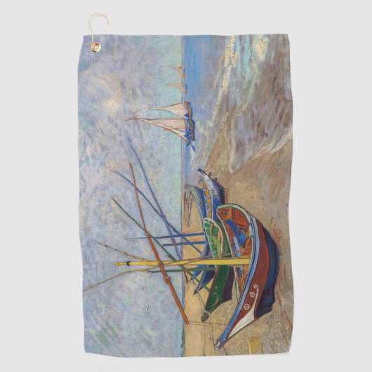 Vincent van Gogh - Vist Boats op het strand Golfhanddoek (Voorkant)