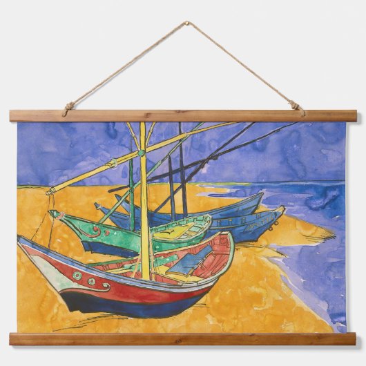 Vincent van Gogh - Vist Boats op het strand Hangend Wandkleed (Voorkant)