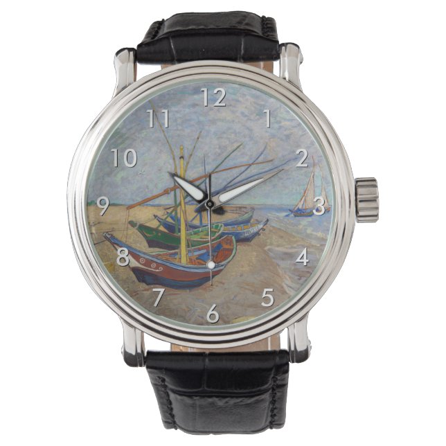 Vincent van Gogh - Vist Boats op het strand Horloge (Voorkant)