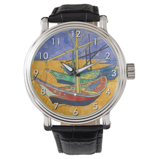 Vincent van Gogh - Vist Boats op het strand Horloge (Voorkant)