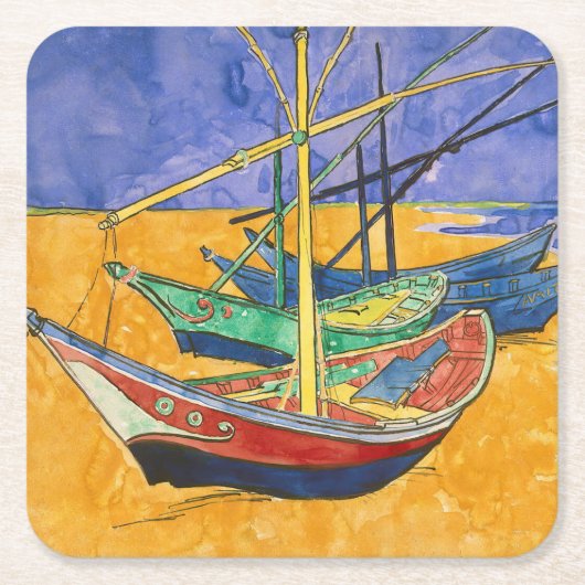Vincent van Gogh - Vist Boats op het strand Kartonnen Onderzetters (Voorkant)
