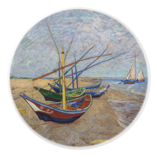 Vincent van Gogh - Vist Boats op het strand Keramische Knop (Voorkant)
