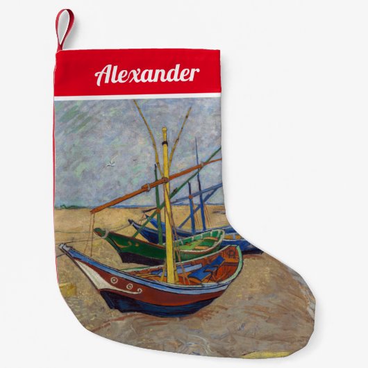 Vincent van Gogh - Vist Boats op het strand Kleine Kerstsok (Voorkant)