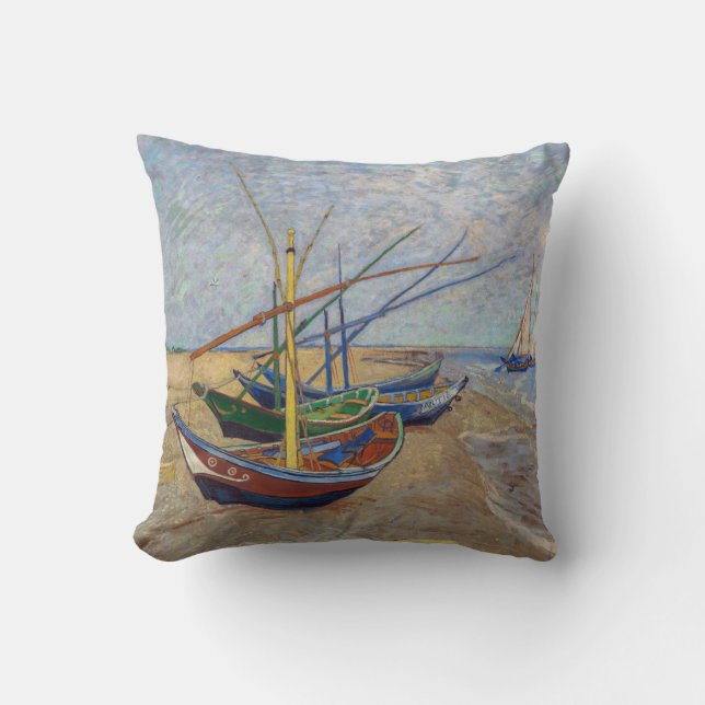 Vincent van Gogh - Vist Boats op het strand Kussen (Voorkant)