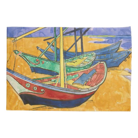 Vincent van Gogh - Vist Boats op het strand Kussensloop (Achterkant)