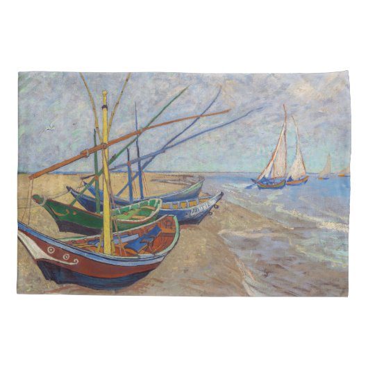Vincent van Gogh - Vist Boats op het strand Kussensloop (Achterkant)