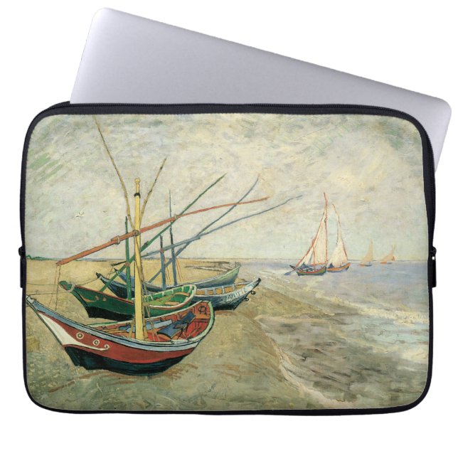 Vincent van Gogh - Vist Boats op het strand Laptop Sleeve (Voorkant)