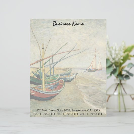 Vincent van Gogh - Vist Boats op het strand Persoonlijk Briefhoofd (Staand voorkant)