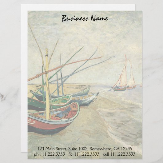 Vincent van Gogh - Vist Boats op het strand Persoonlijk Briefhoofd (Voorkant / Achterkant)
