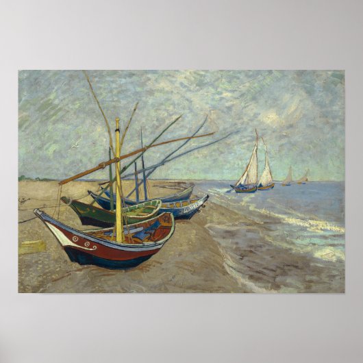 Vincent van Gogh - Vist Boats op het strand Poster (Voorkant)