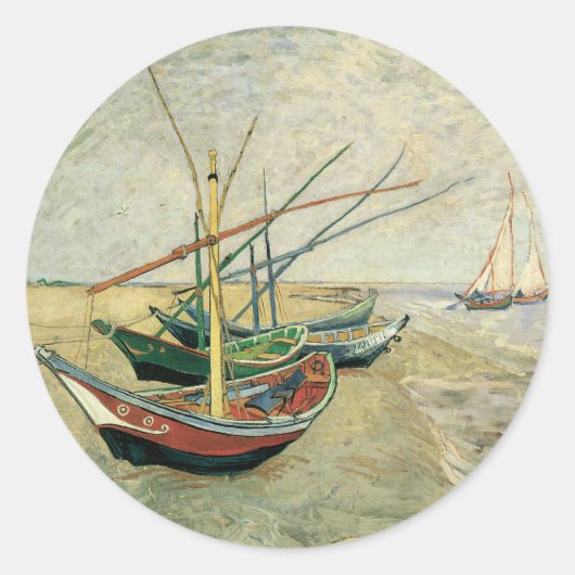 Vincent van Gogh - Vist Boats op het strand Ronde Sticker (Voorkant)