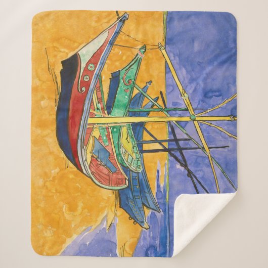 Vincent van Gogh - Vist Boats op het strand Sherpa Deken (Voorkant)