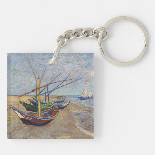 Vincent van Gogh - Vist Boats op het strand Sleutelhanger (Achterkant)