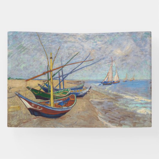 Vincent van Gogh - Vist Boats op het strand Spandoek (Horizontaal)