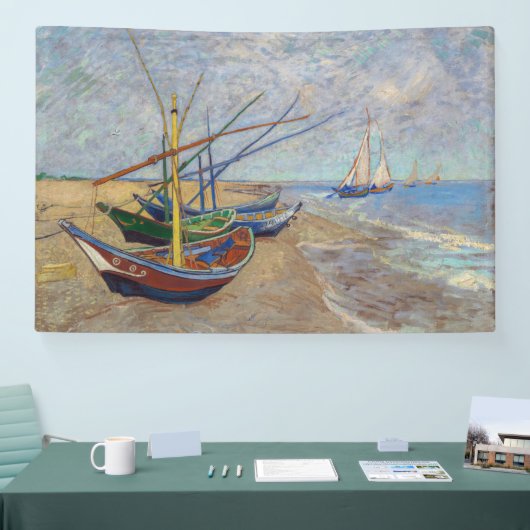 Vincent van Gogh - Vist Boats op het strand Spandoek (Beurs)