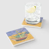 Vincent van Gogh - Vist Boats op het strand Stenen Onderzetter (Zijkant)