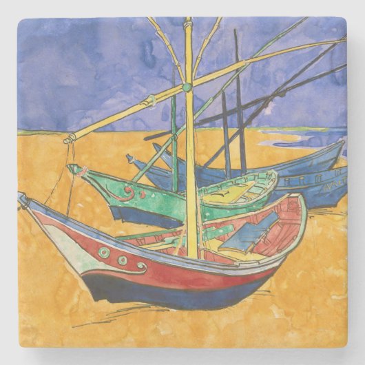 Vincent van Gogh - Vist Boats op het strand Stenen Onderzetter (Voorkant)