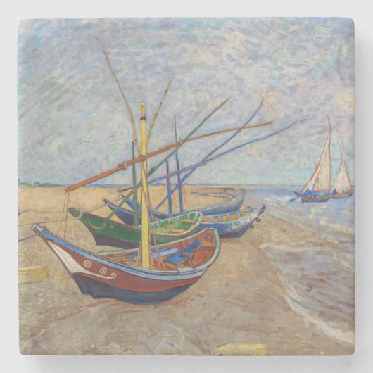 Vincent van Gogh - Vist Boats op het strand Stenen Onderzetter (Voorkant)