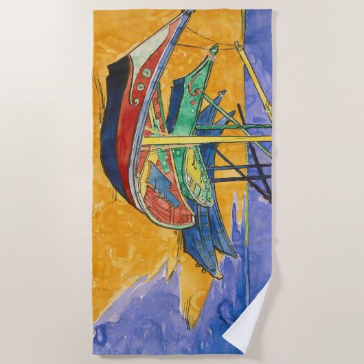 Vincent van Gogh - Vist Boats op het strand Strandlaken (Voorkant)