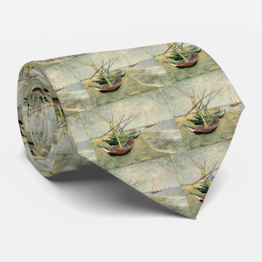 Vincent van Gogh - Vist Boats op het strand Stropdas (Opgerold)