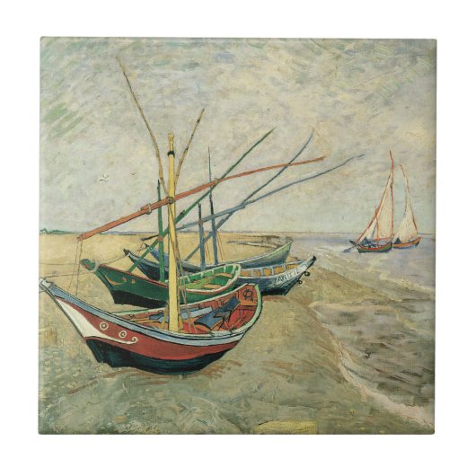 Vincent van Gogh - Vist Boats op het strand Tegeltje (Voorkant)