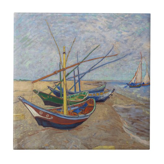 Vincent van Gogh - Vist Boats op het strand Tegeltje (Voorkant)