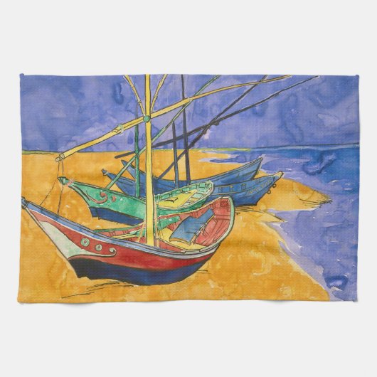 Vincent van Gogh - Vist Boats op het strand Theedoek (Horizontaal)
