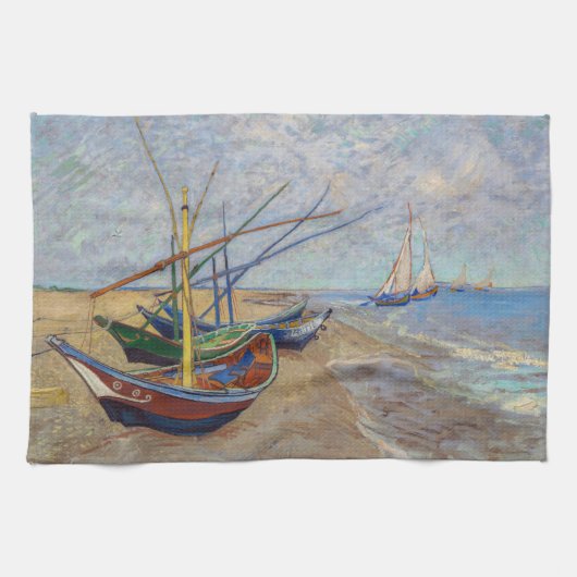 Vincent van Gogh - Vist Boats op het strand Theedoek (Horizontaal)