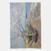 Vincent van Gogh - Vist Boats op het strand Theedoek (Verticaal)