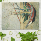 Vincent van Gogh - Vist Boats op het strand Theedoek (Gevouwen)